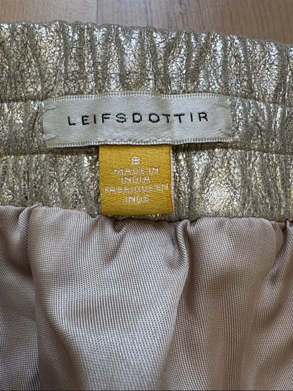 Anthropologie / Liefsdottir 100% Genuine Leather Gold Floral Metallic Skirt - 8